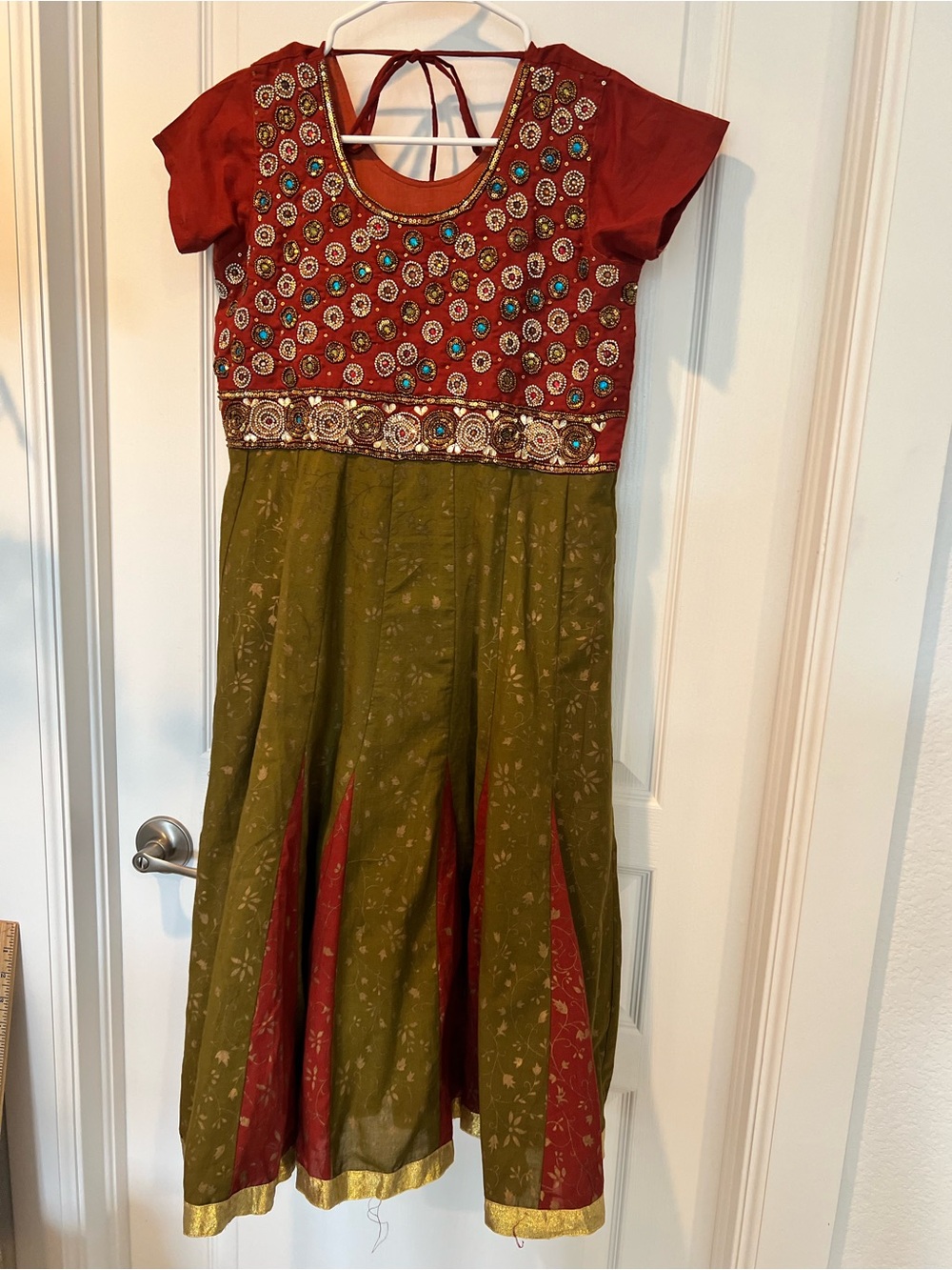 Women’s Handmade Anarkali Salwar Kameez Red Embellished Festive Dress Sz M